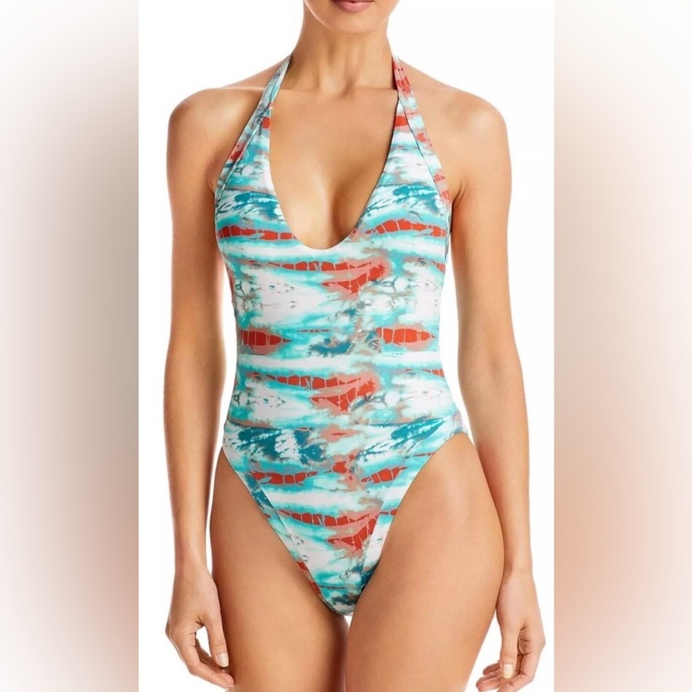 Isabella Rose Green Print Halter One piece Medium